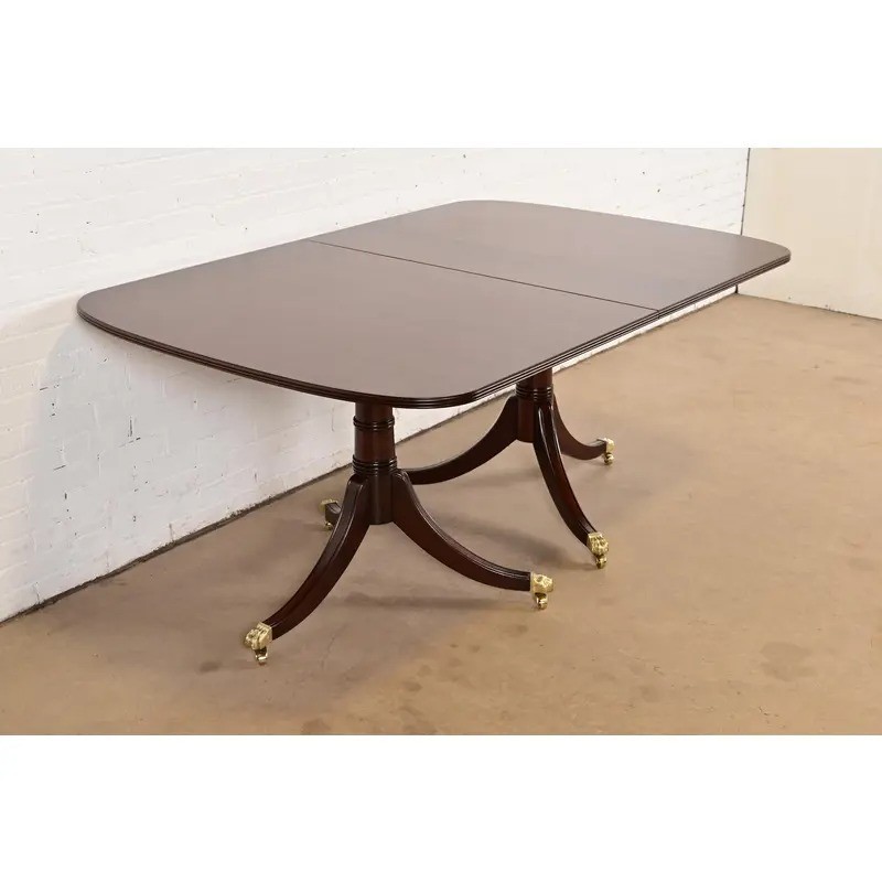 Stickley Georgian Banded Mahogany Double Pedestal Dining Table, Newly Refinished gallery