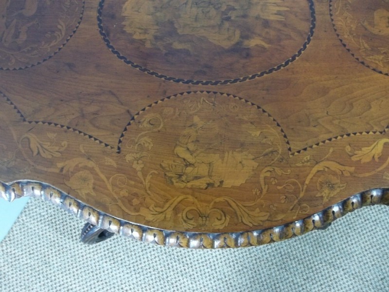 Antique quality walnut inlaid black forest centre hall lamp center table. C1870 gallery