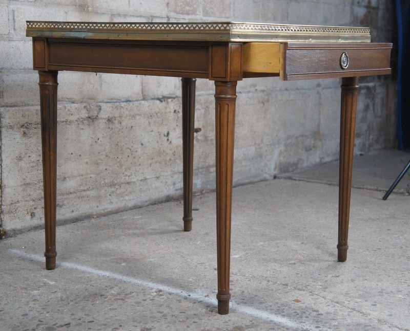 Vintage Baker Furniture French Louis XVI Style Walnut Accent Table Brass Gallery gallery
