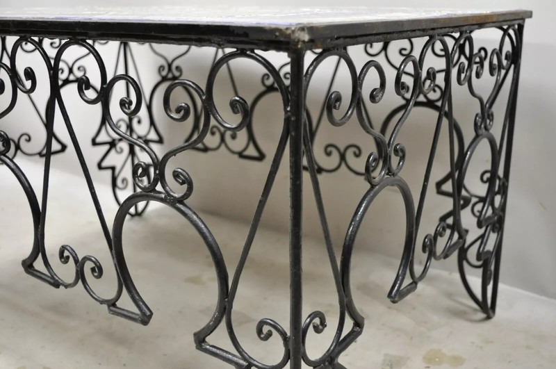 Arts & Crafts Ceramic California Tile Wrought Iron Coffee Table attr. Catalina gallery