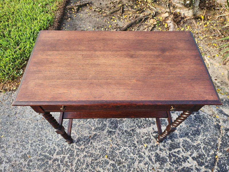 Ewardian Barley Twist Oak side / serving table on custers c.1900 gallery
