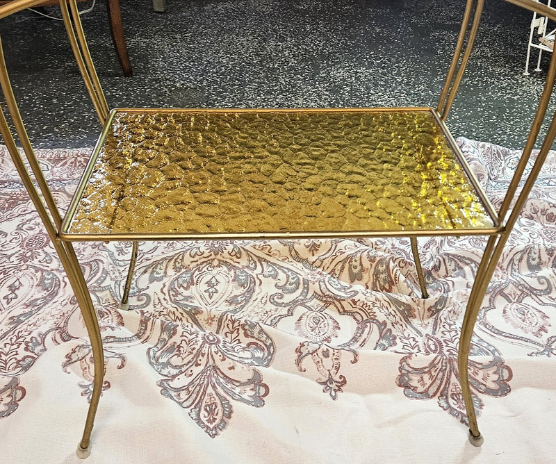 VTG MCM Tiered w/Original English Muffle Glass Table Hollywood Regency Retro gallery