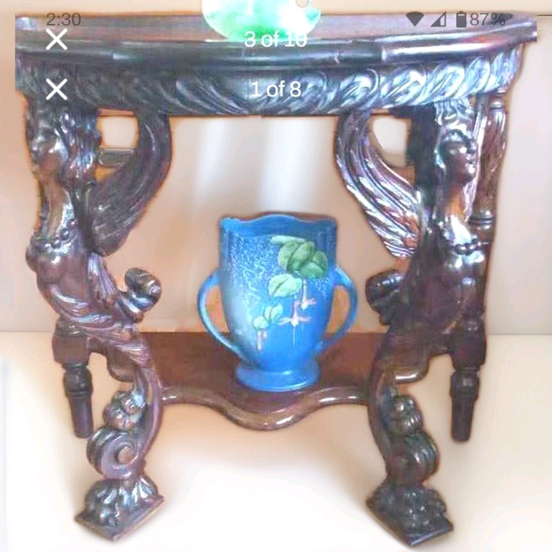 AntiqueRare*R.J. Horner style) known for styled"winged maiden griffins"Mahogany
