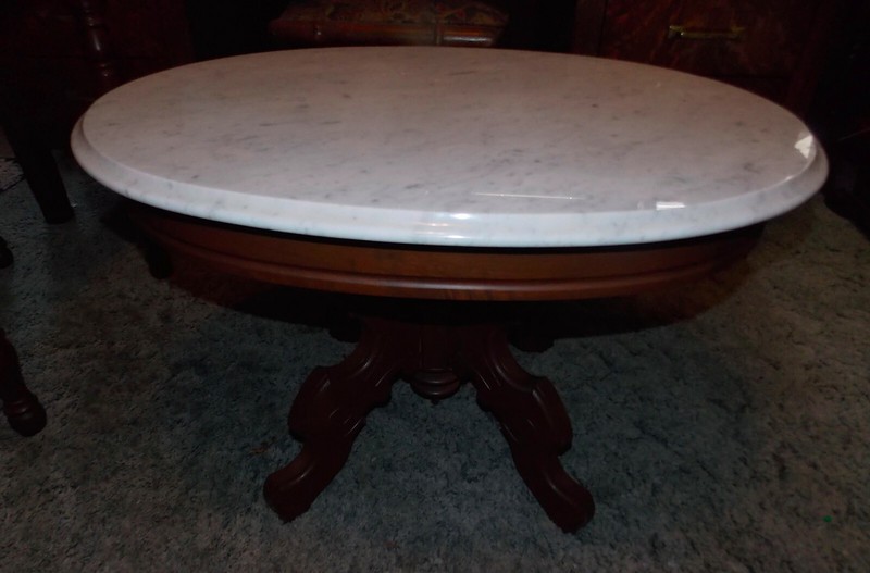 Solid Walnut Carved Victorian Marble Top Coffee Table (CT29)
