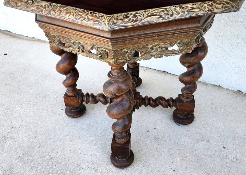 Antique French Table Louis XIII Octagonal Barley Twist 1800s gallery