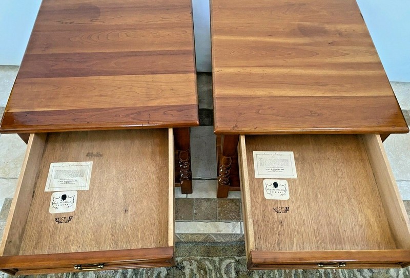 Authentic Stickley Side Tables Nightstands Solid Cherry Top Drawer bottom shelf gallery