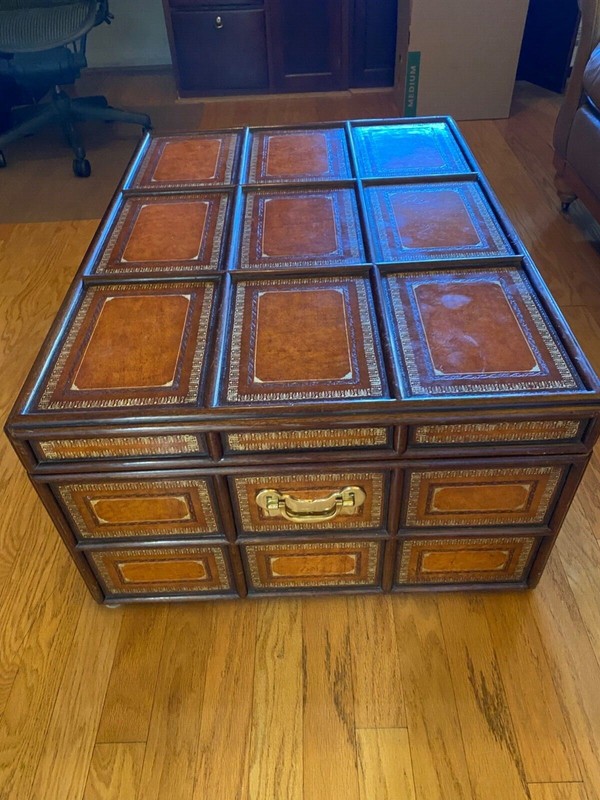 maitland smith leather and wood chest