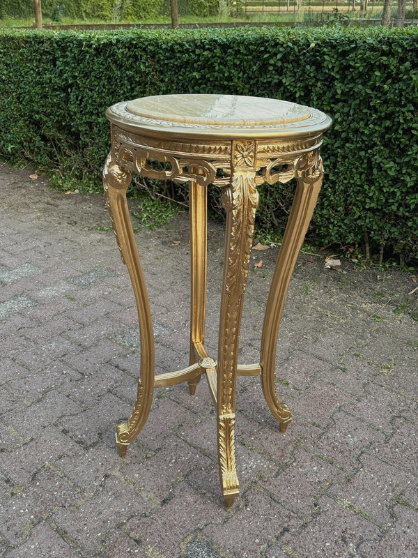 Side/End Table French Louis XVI Gilt Beech Marble Round Vintage 1970s gallery