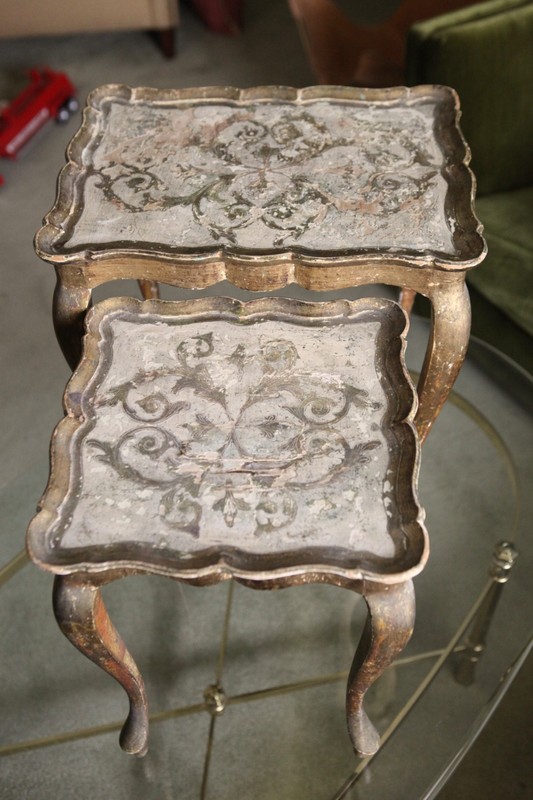 Set Of 2 Italian Florentine Gold Gilt WOOD, Nesting Tables Ornate Design Italy