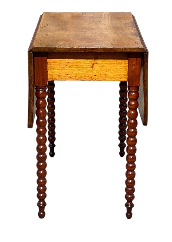 Antique Sheraton Southern Cherry Drop Leaf Table With Spool Turned Legs gallery