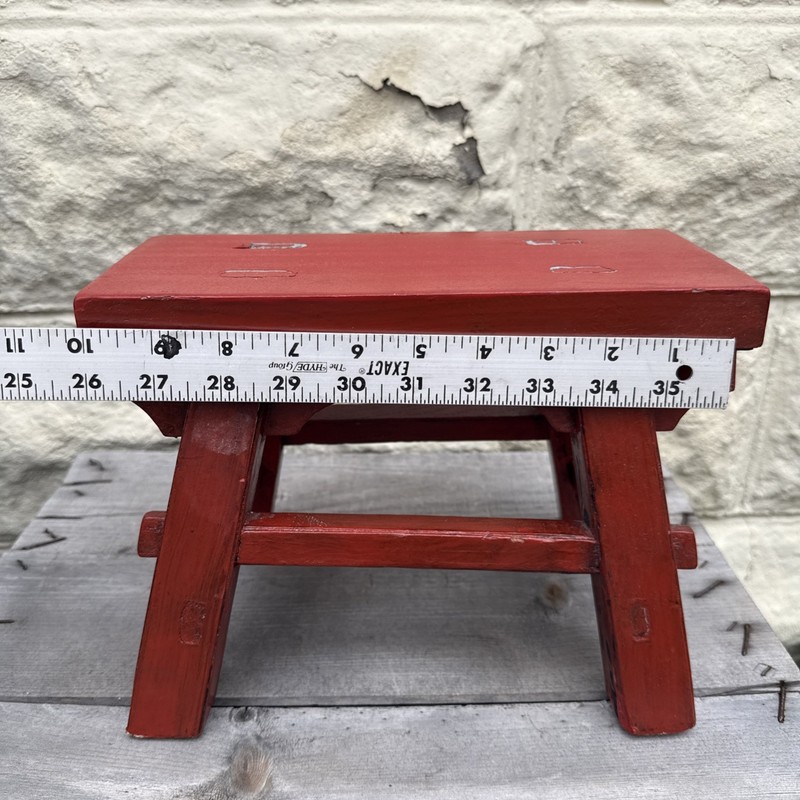 Vintage Asian Cricket Stool Red Paint Wooden 8x11x5 Inches gallery