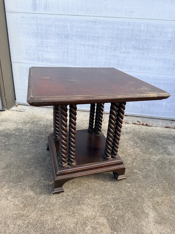 Antique Library Square Accent Table Turned Spiral Columns Dark Academia