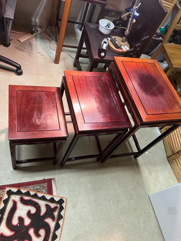 Vintage Rosewood Asian Nesting Tables Set of 3 gallery