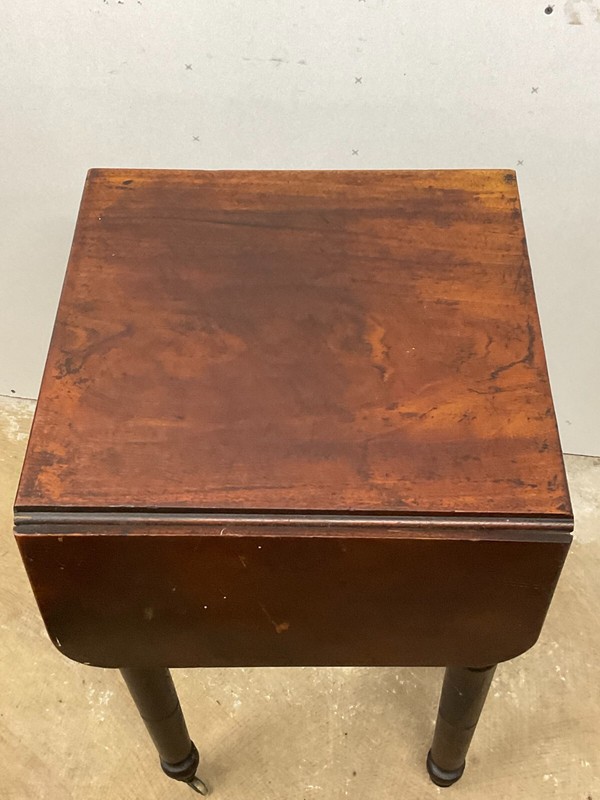 Antique sheraton work card table sewing stand drop leaf 1820 2 Drawers gallery