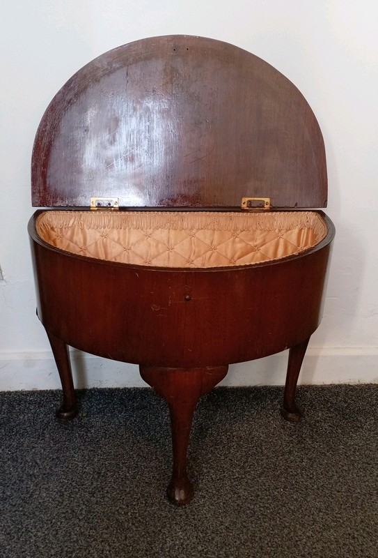 Mahogany Demi-Lune Table - Sewing Table With Box And Lid, Console Table Hall Tea gallery