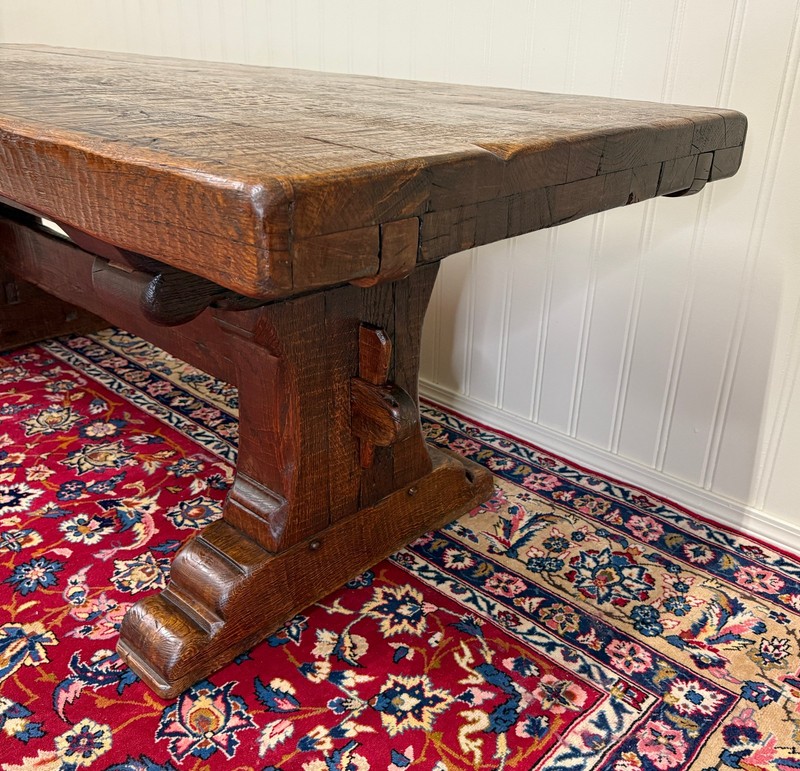 Antique French Dining Farmhouse Refectory Monastery Table Trestle Base Mid 19thC gallery