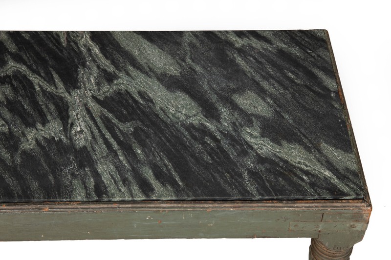 English Regency William IV Teal Painted Marble Top Low Coffee Table ca. 1840 gallery