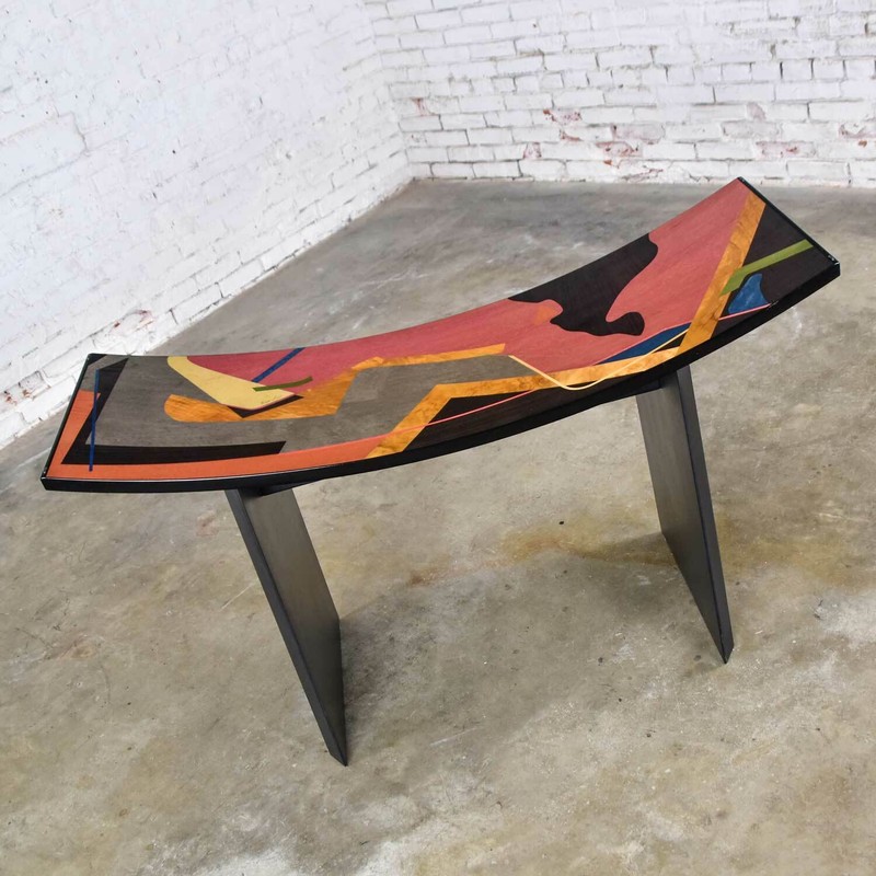 Italian Dining Table by Pietro Costantini Black Lacquer & Geometric Inlay gallery