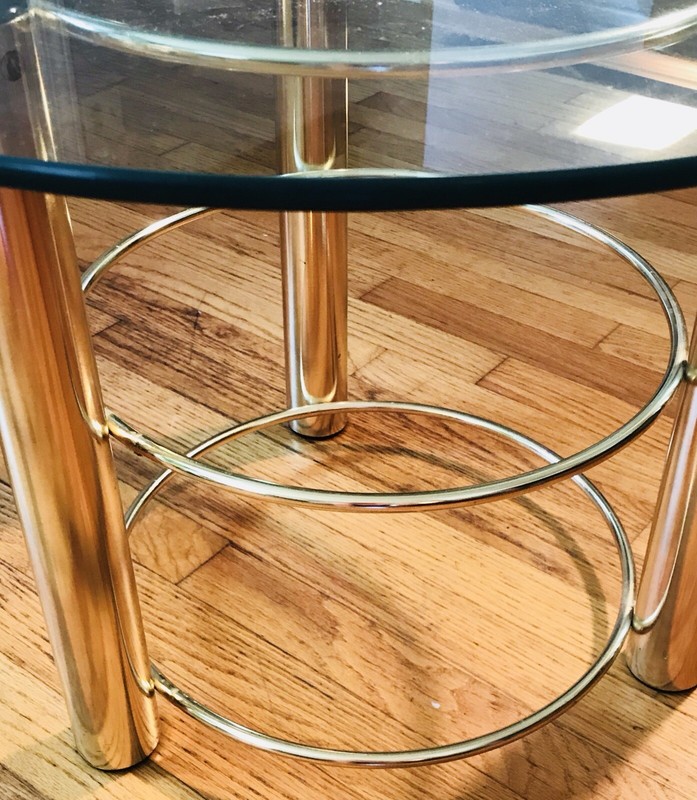 Vintage Coffee End Table 80s Gold Forged Brass MCM 3-D Design Hollywood Regency gallery