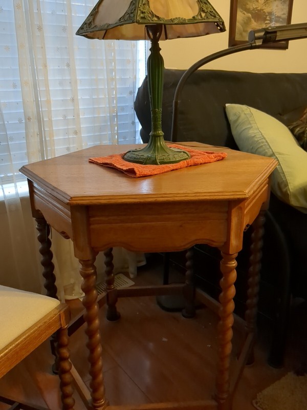 antique Oak Hexagon Side Table And Chair gallery
