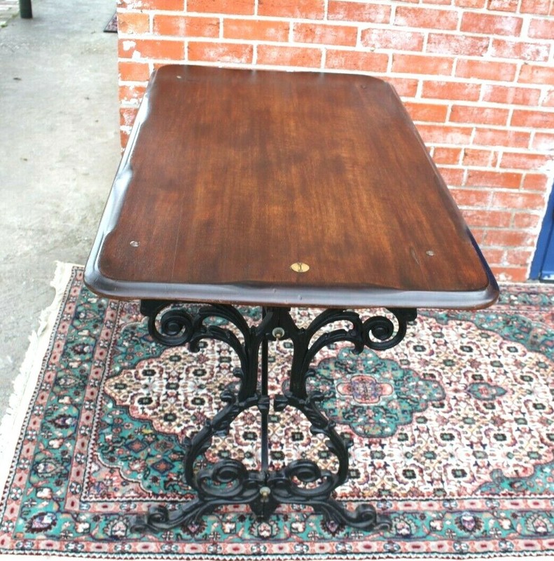 English Antique Cast Iron Base & Solid Oak Top Table / desk gallery