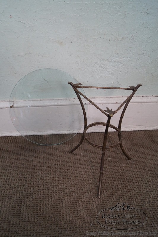 Brass & Glass Faux Bamboo Round Small Side Table gallery