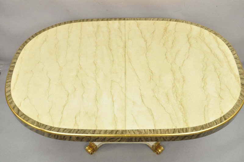 Italian Regency Cream & Gold Gilt Lacquered Urn Pedestal Dining Table - 3 Leaves gallery