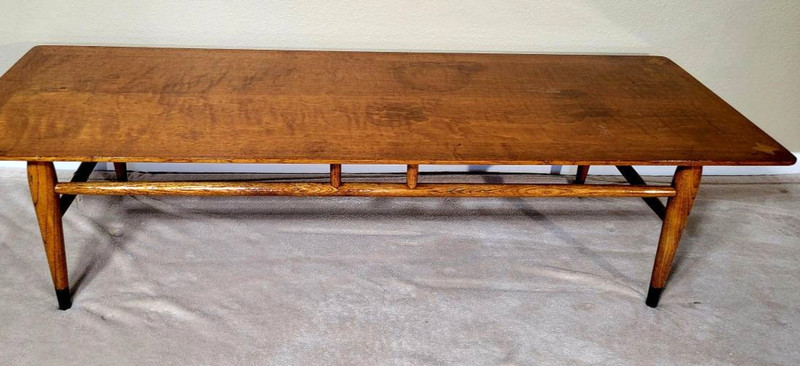 VINTAGE DANISH MCM WOOD SURFBOARD COFFEE TABLE 56" X 19" X 14" gallery