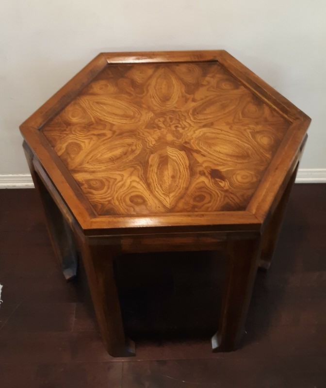 Vintage Altavista Lane Walnut Hexagonal Side Table gallery