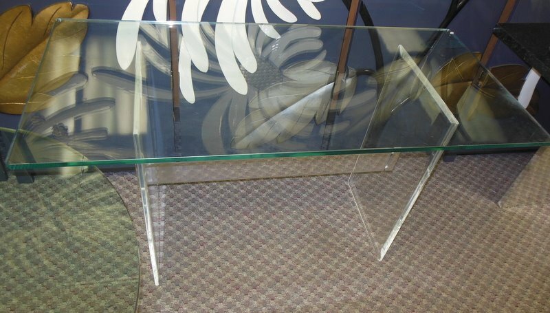 Mid Century Mod 70’s Glass LUCITE Aluminum CONSOLE DESK TABLE Hollywood Glam