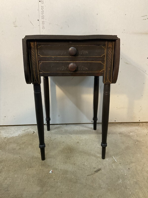 Antique Paint Decorated Sheraton Work Table Night Stand 2 Drawer Primitive Folk gallery
