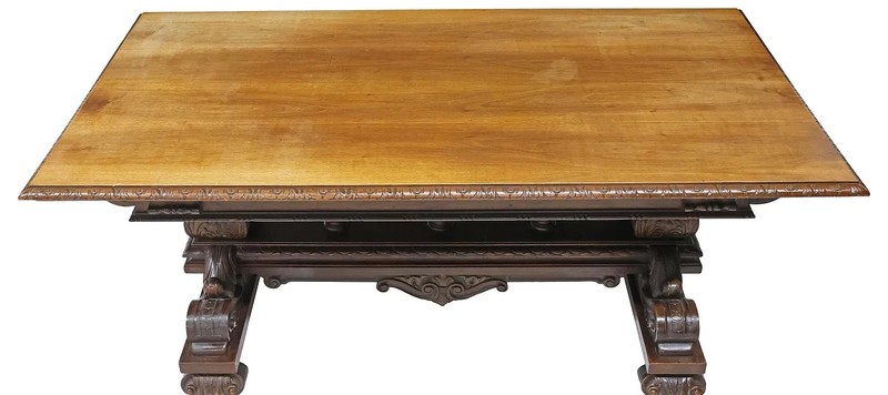 Antique Dining Table, Italian Renaissance Revival, Walnut, U. Brichetto Genoa!! gallery