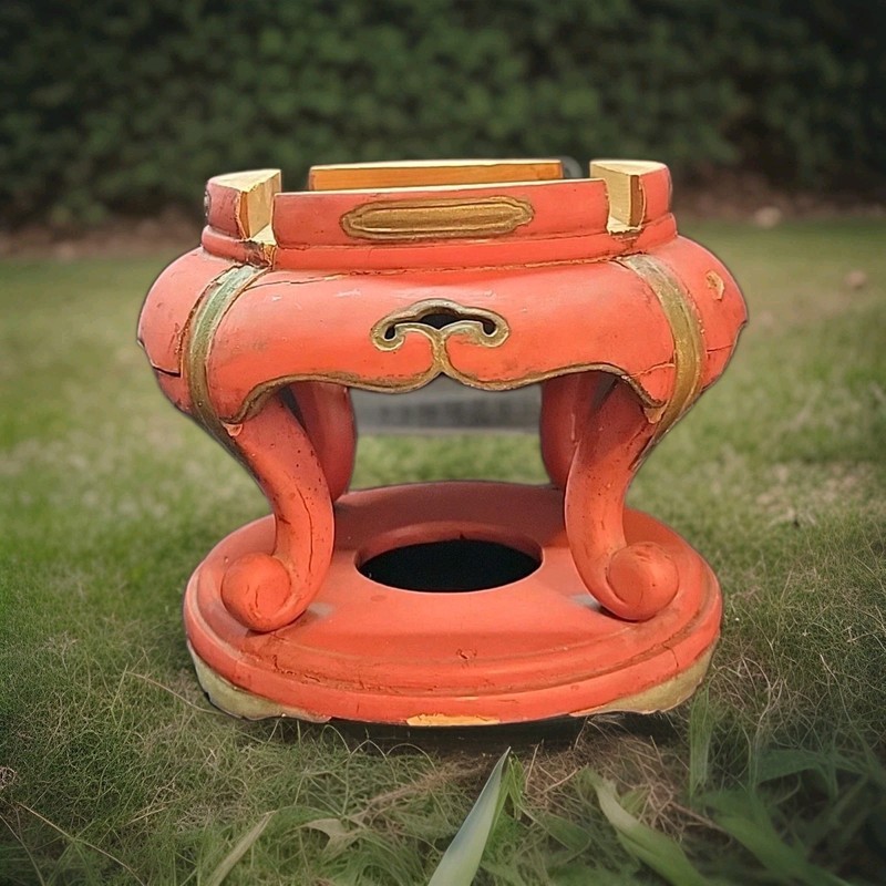 Antique Japanese Red Lacquered Side Table Or Plant Stand Base
