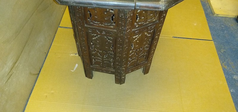 Beautiful Antique Carved Anglo Indian Octagonal Folding Table # (A-1) 21"L 19"H gallery