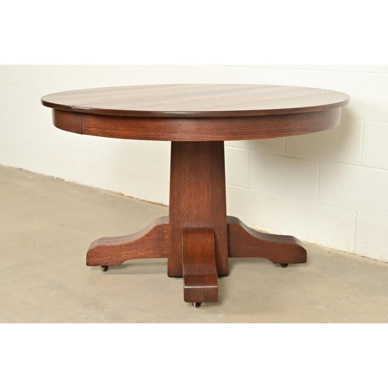 Stickley Brothers Style Antique Mission Oak Arts & Crafts Pedestal Dining Table gallery