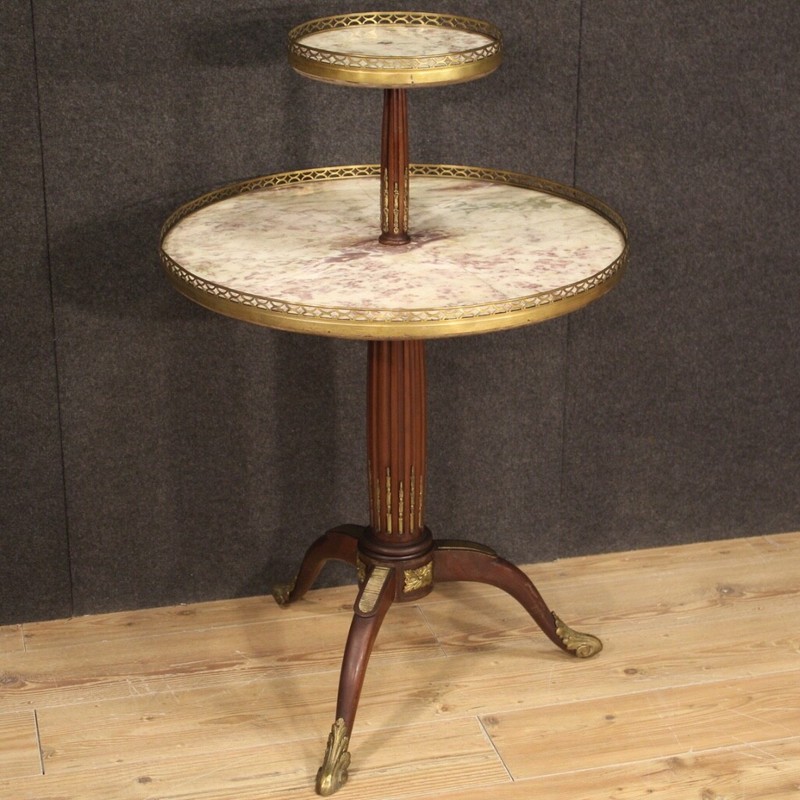 Side table wood marble bronze gueridon French furniture etagere 20th century