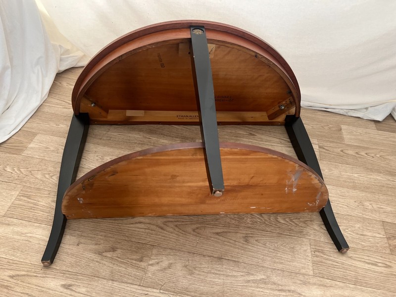 Vintage Ethan Allen Demilune Console Table Mahogany Top and Bottom Shelf gallery