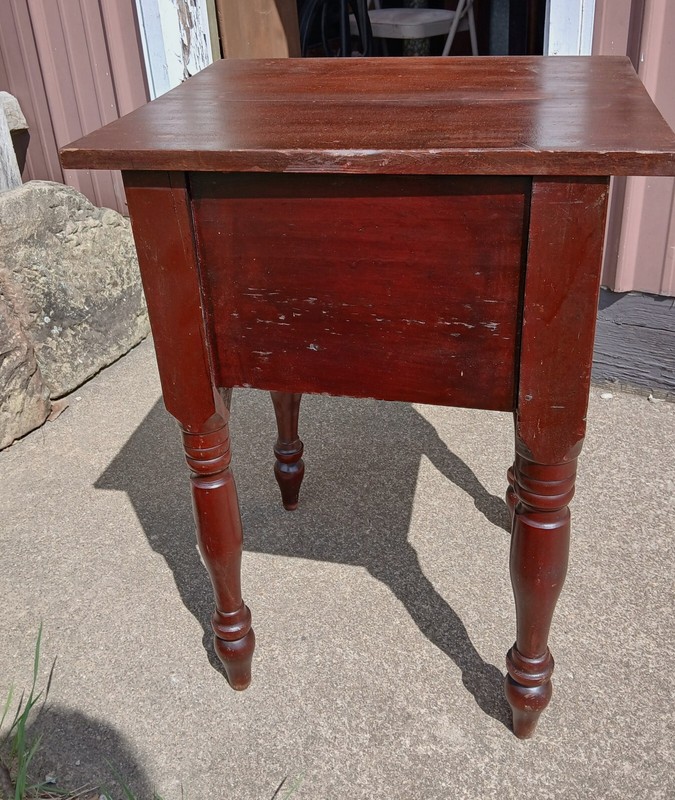 Antique Primitive Two Drawer Stand in Old Dark Red Finish 1850s Era gallery