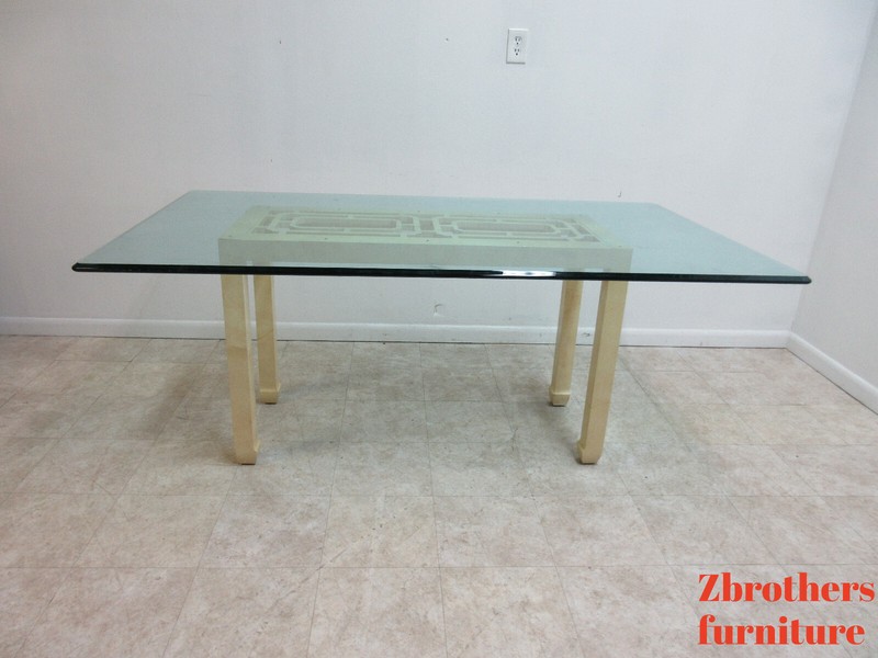 Vintage Henredon Faux Goatskin Pan Asian Campaign Dining Room Conference Table