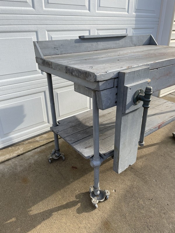 Antique Workbench Industrial Kitchen Island Bar Counter Desk Country Home Table gallery