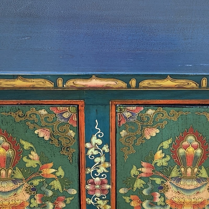 Chinese Tibetan Teal Green Blue Jewel Treasure Graphic TV Console Table cs7744 gallery