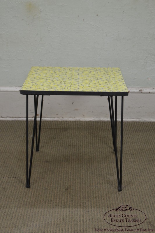 Mid-Century Modern Wrought Iron & Formica Childs Table & 2 Chair Kitchen Set gallery
