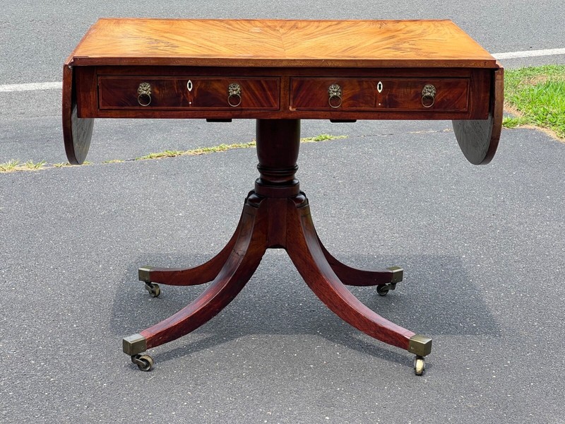 Antique George III Mahogany Two Drawer Drop Leaf Sofa Table c. Late 1700s gallery