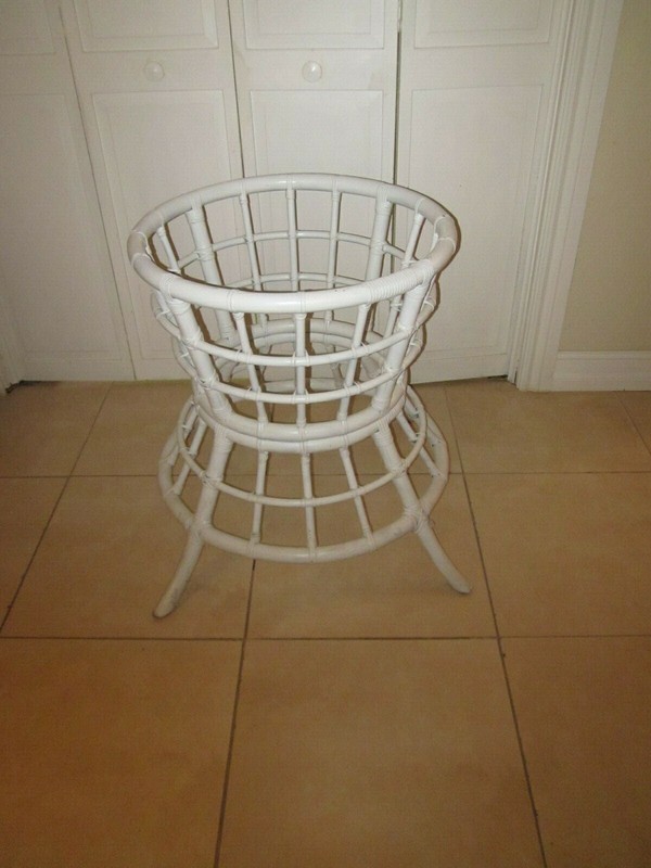 Vintage Bamboo Rattan Dining Round Table Base White Color shipping is extra gallery