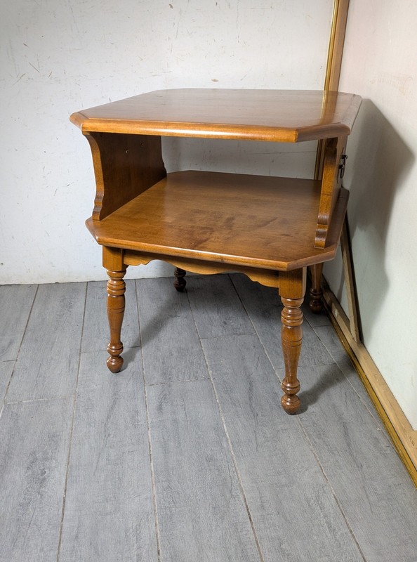 Vintage Heywood Wakefield Solid Maple Wood Colonial 2-Tier Side Table MCM B29 gallery