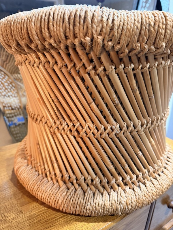 Vintage 1960s Mudda Stool Natural Bamboo Rope Woven Boho Mid-century plantstand gallery