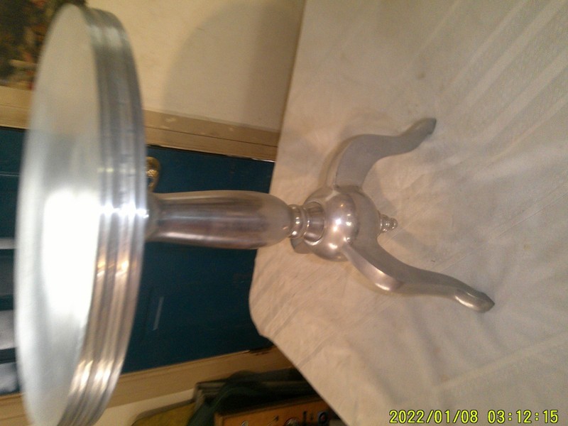 VINTAGE SOLID ROUND ALUMINUM PEDASTAL TYPE ACCENT TABLE gallery