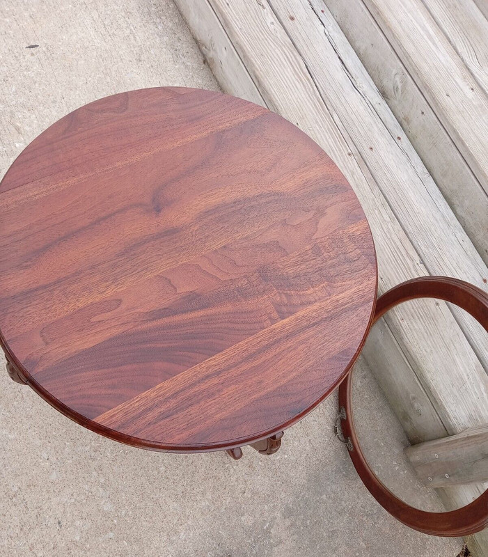 Mid Century Round Solid Walnut Coffee Table W/ Glass Serving Tray (RP-(CT-58) gallery