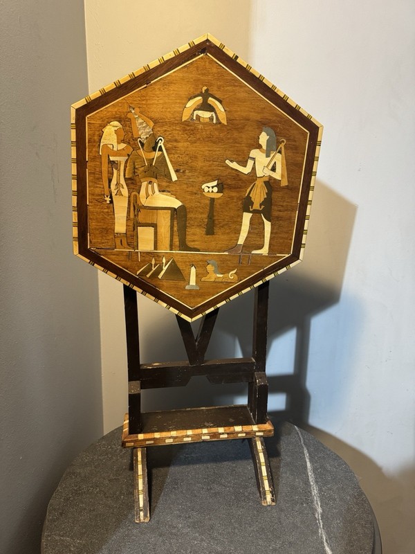 Vintage Unique Decorative Egyptian Hexagon Folding Table With Intricate Inlays
