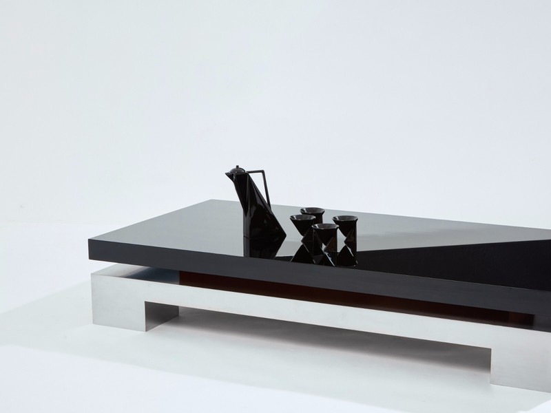 Nadine Charteret black lacquer brushed steel coffee table 1972 gallery